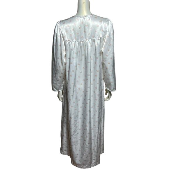 Vintage Satin Floral Nightgown, White with Pink Roses, Size Small - Picture 7 of 9